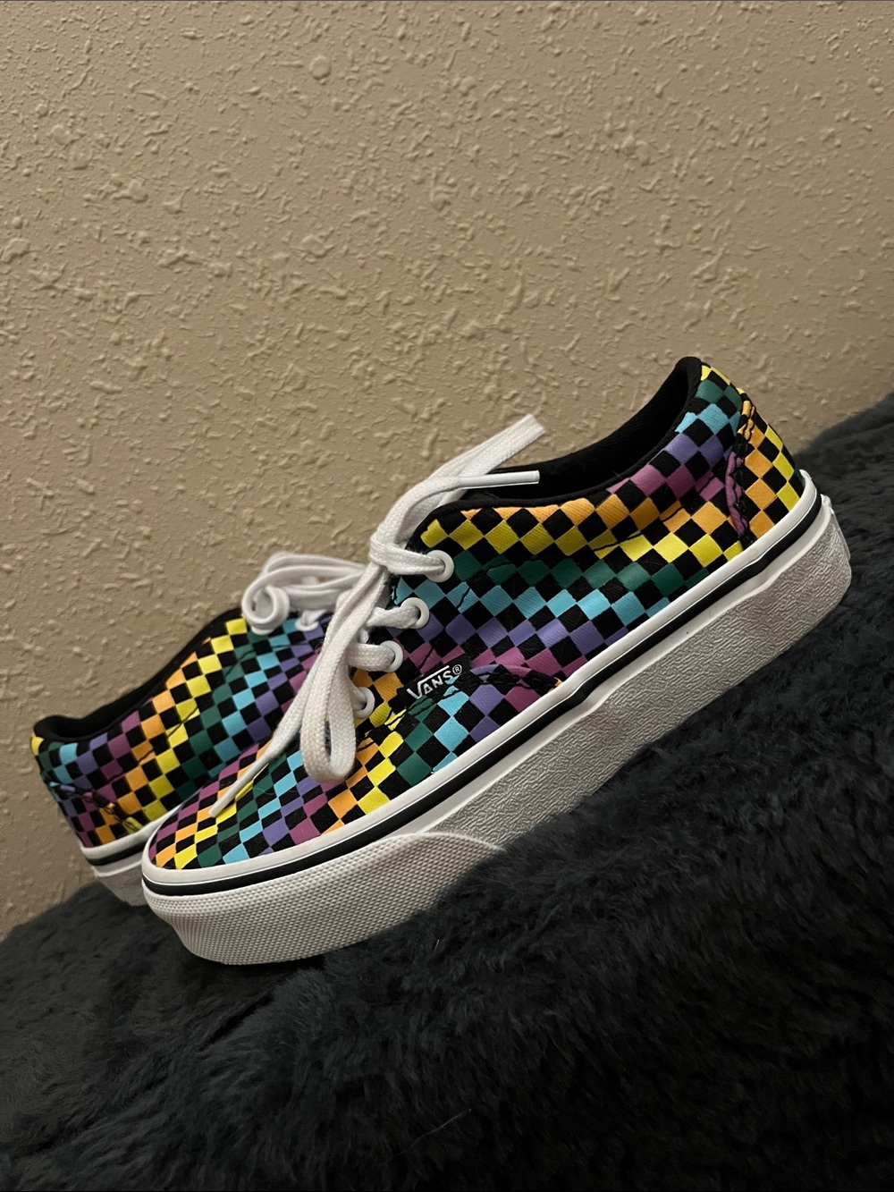 Little girl rainbow checkered Vans